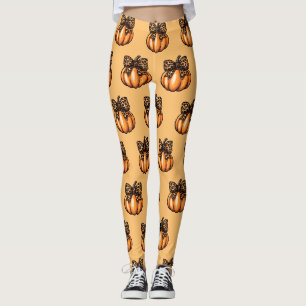 Oranje Coquette Herfst Halloween Leopart Pompoen Leggings