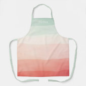 Oranje Coral Cream Sage Green Stripes Naam Schort (Voorkant)