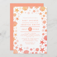 Oranje-Coral Zee Dingen Baby shower Uitnodiging