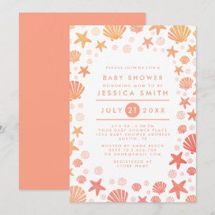 Oranje-Coral Zee Dingen Baby shower Uitnodiging