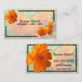 Oranje Cosmos Flowers op Green Visitekaartje (Voorkant / Achterkant)