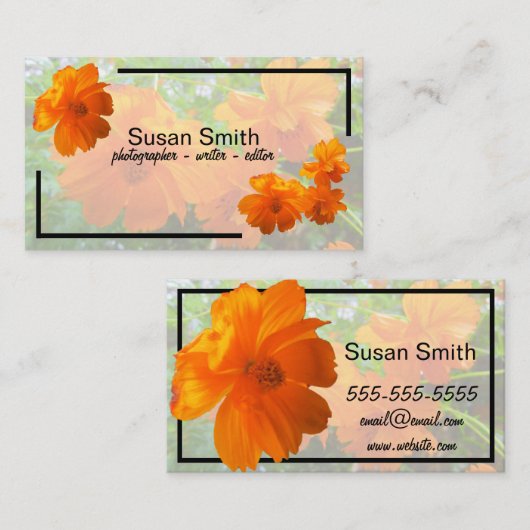 Oranje Cosmos Flowers op Green Visitekaartje (Voorkant / Achterkant)