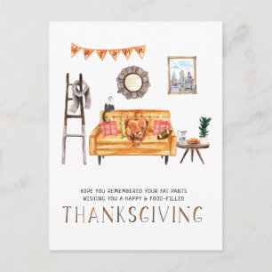 Oranje Couch Cute Friendsgiving Thanksgiving Feestdagenkaart