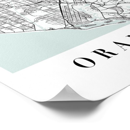 Oranje County California Blue Water Street Map Poster (Hoek)