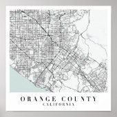 Oranje County California Blue Water Street Map Poster (Voorkant)