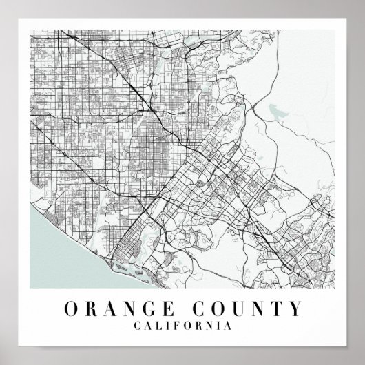 Oranje County California Blue Water Street Map Poster (Voorkant)