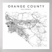 Oranje County California Minimal Modern Street Map Poster (Voorkant)