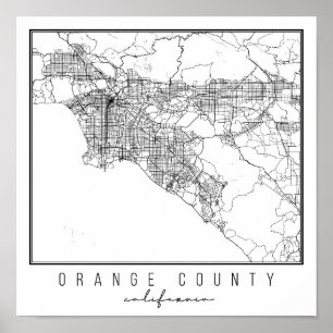 Oranje County California Street Map Poster
