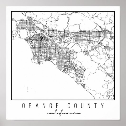 Oranje County California Street Map Poster (Voorkant)