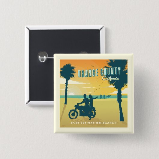 Oranje County, Californische stranden Vierkante Button 5,1 Cm (Voorkant /achterkant)