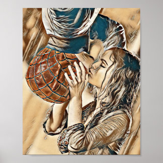 Oranje County Super Hero Kiss Kunstportretprint Poster