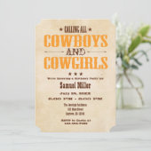Oranje  Cowboy Birthday Uitnodiging (Staand voorkant)