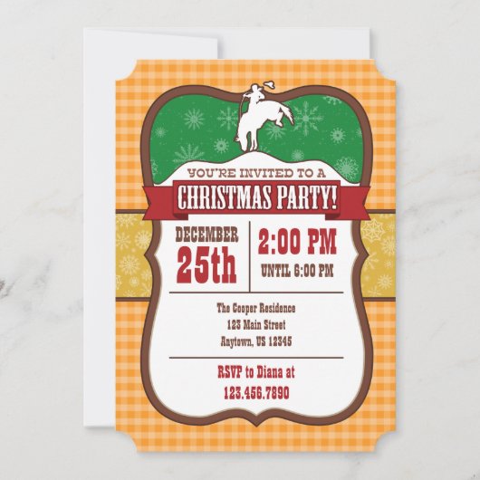 Oranje Cowboy Kerstfeest Uitnodiging (Voorkant)