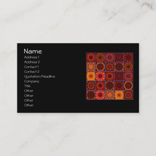 Oranje Crazy Patchwork Quilt Visitekaartje (Voorkant)