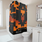 Oranje creatieve doolhof vierkanten Abstract Patte Douchegordijn (In situ)