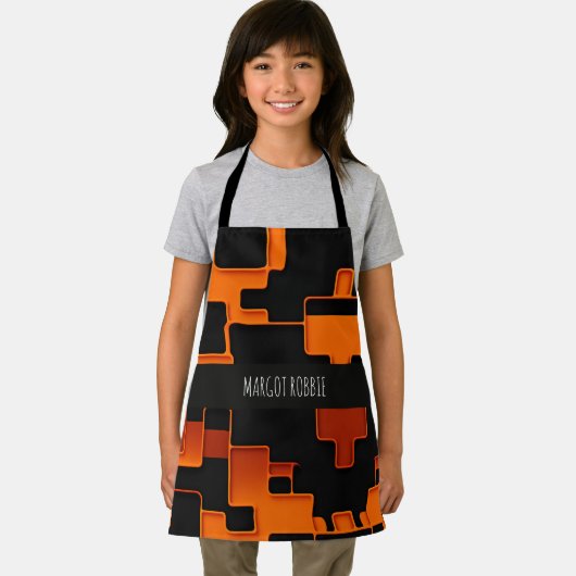 Oranje creatieve doolhof vierkanten Abstract Patte Schort (Insitu)