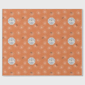 Oranje Creepy Spiders Aangepaste familienaam Hallo Cadeaupapier (Vlak)