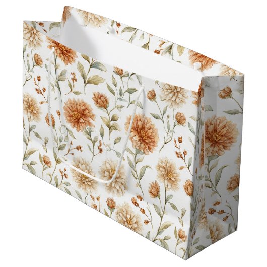 Oranje Crème Bloemen Bruiloftsfeest Groot Cadeauzakje (Voorkant Gekanteld)