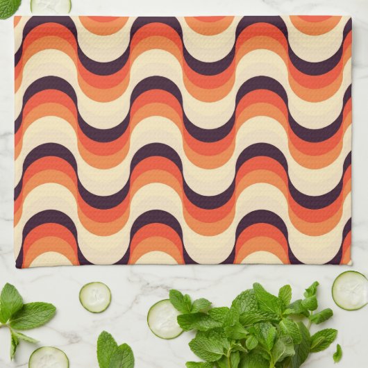 Oranje, crème, bruine retro-films Abstracte kunst Theedoek (Gevouwen)