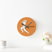 Oranje Cricketer Bowling Ronde Klok (Huis)