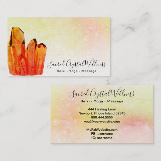 ~ Oranje Crystal Cluster Pastel Rainbow Visitekaartje (Voorkant / Achterkant)