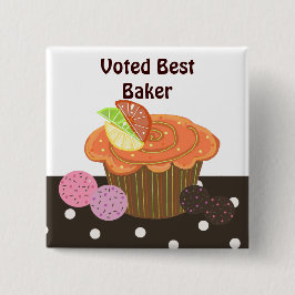 Oranje Cupcake Best Baker Vierkante Button 5,1 Cm