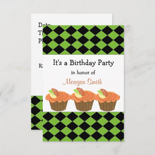 Oranje Cupcake Birthday Uitnodiging (Voorkant / Achterkant)