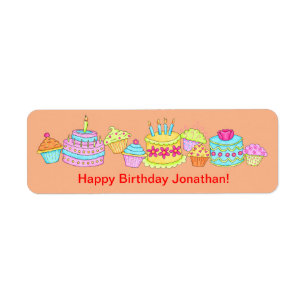 Oranje cupcakes / Cake Happy Birthday - persoonlij Etiket
