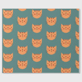 Oranje Cute Cat Green Cadeaupapier (Vlak)