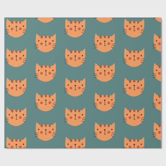 Oranje Cute Cat Green Cadeaupapier (Vlak)