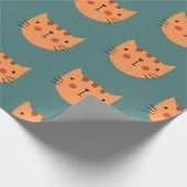 Oranje Cute Cat Green Cadeaupapier (Hoek)