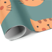Oranje Cute Cat Green Cadeaupapier (Rol Hoek)