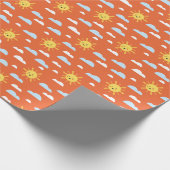 Oranje Cute Clouds en Happy Sun Cadeaupapier (Hoek)