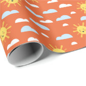 Oranje Cute Clouds en Happy Sun Cadeaupapier (Rol Hoek)