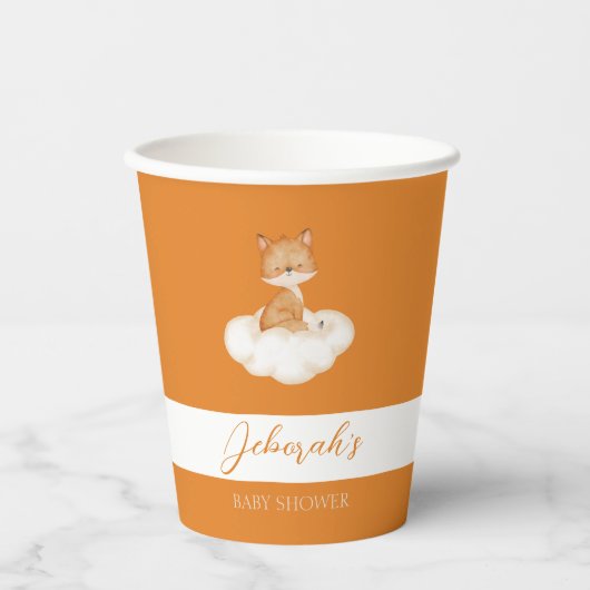 Oranje Cute Fox Baby shower Cups Papieren Bekers (Voorkant)
