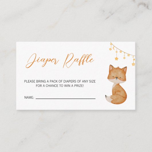 Oranje Cute Fox Baby shower Diaper Raffle Informatiekaartje (Voorkant)