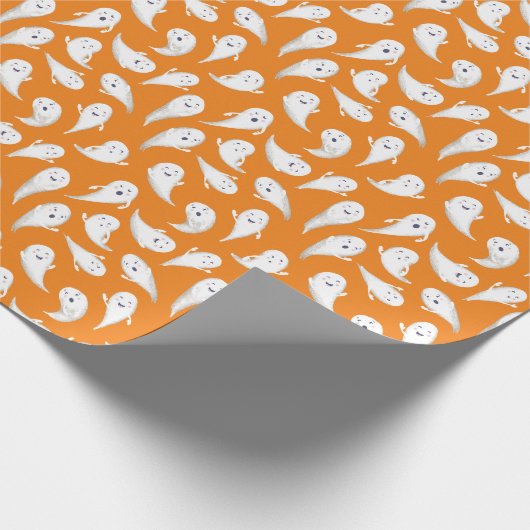 Oranje Cute Ghosts Halloween Cadeaupapier (Hoek)