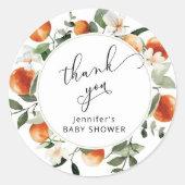 Oranje cutie Baby shower dank u Ronde Sticker (Voorkant)
