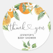 Oranje cutie Baby shower dank u Ronde Sticker (Voorkant)