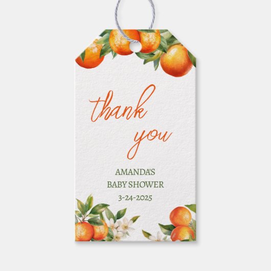 Oranje cutie dank u douche cadeaulabel (Voorkant)