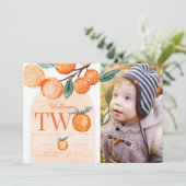 Oranje Cutie die TWEE 2e verjaardag foto van de tw Kaart (Staand voorkant)