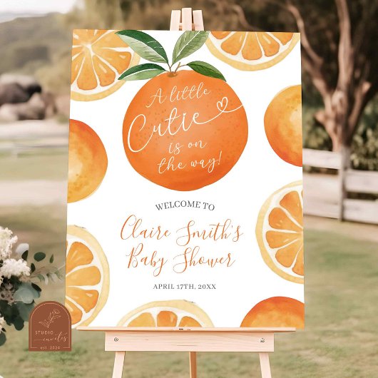 Oranje Cutie is onderweg naar Baby shower Poster