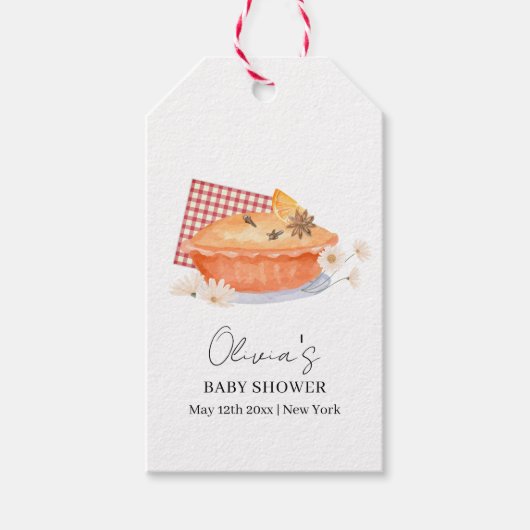Oranje Cutie Pie Flower Herfst Baby shower Cadeaulabel (Voorkant)