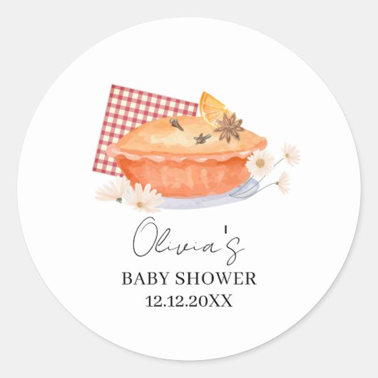 Oranje Cutie Pie Flower Herfst Baby shower Ronde Sticker (Voorkant)