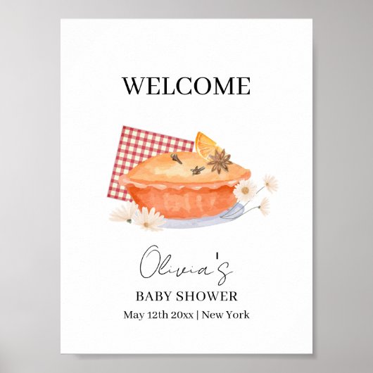 Oranje Cutie Pie Flower Herfst Baby shower Welkom Poster (Voorkant)