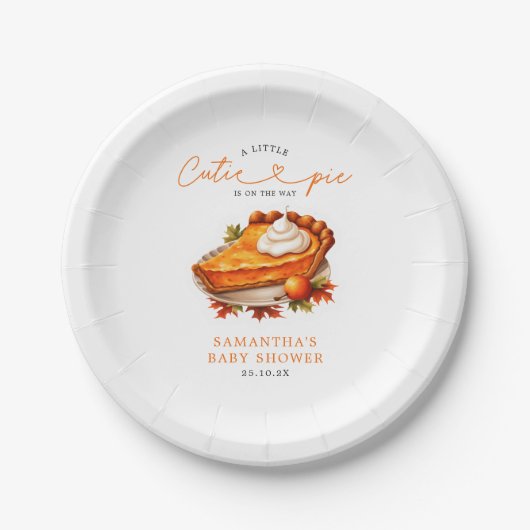 Oranje Cutie Pie Pompoen Herfst Baby shower Papieren Bordje (Voorkant)