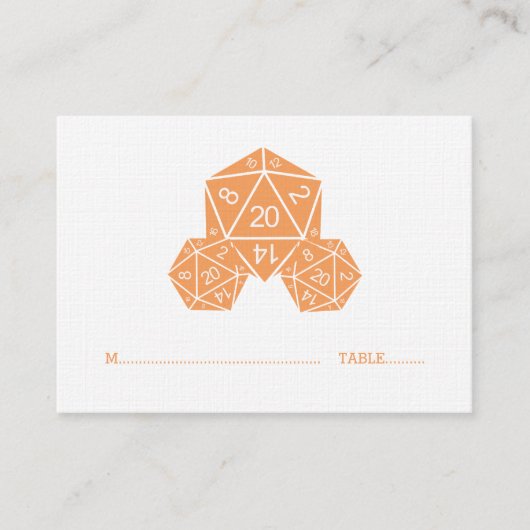 Oranje D20-dice Wedding Place Card Plaatskaartje (Voorkant)