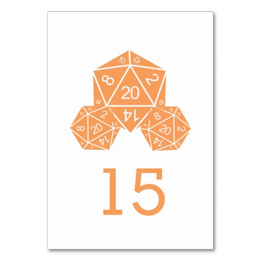 Oranje D20 Dice Wedding Table Kaart (Achterkant)