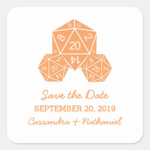 Oranje D20 Dobbelsteen Bewaar de Datum Stickers