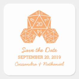 Oranje D20 Dobbelsteen Save the Date Stickers
